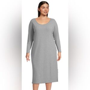Terra & Sky Ribbed Knit Jersey Long Sleeve Midi Grey Dress ~ Size 2X(20W-22W)